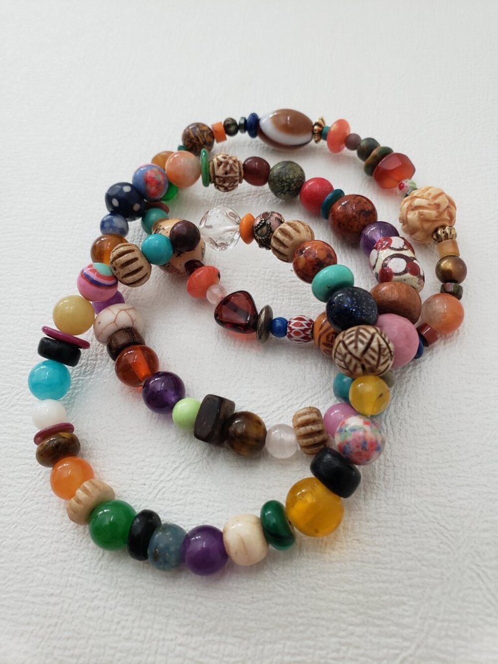 Exotic Mix Beads Stretch Bracelets Set of 3 Chrysoprase Turquoise Lapis & More!